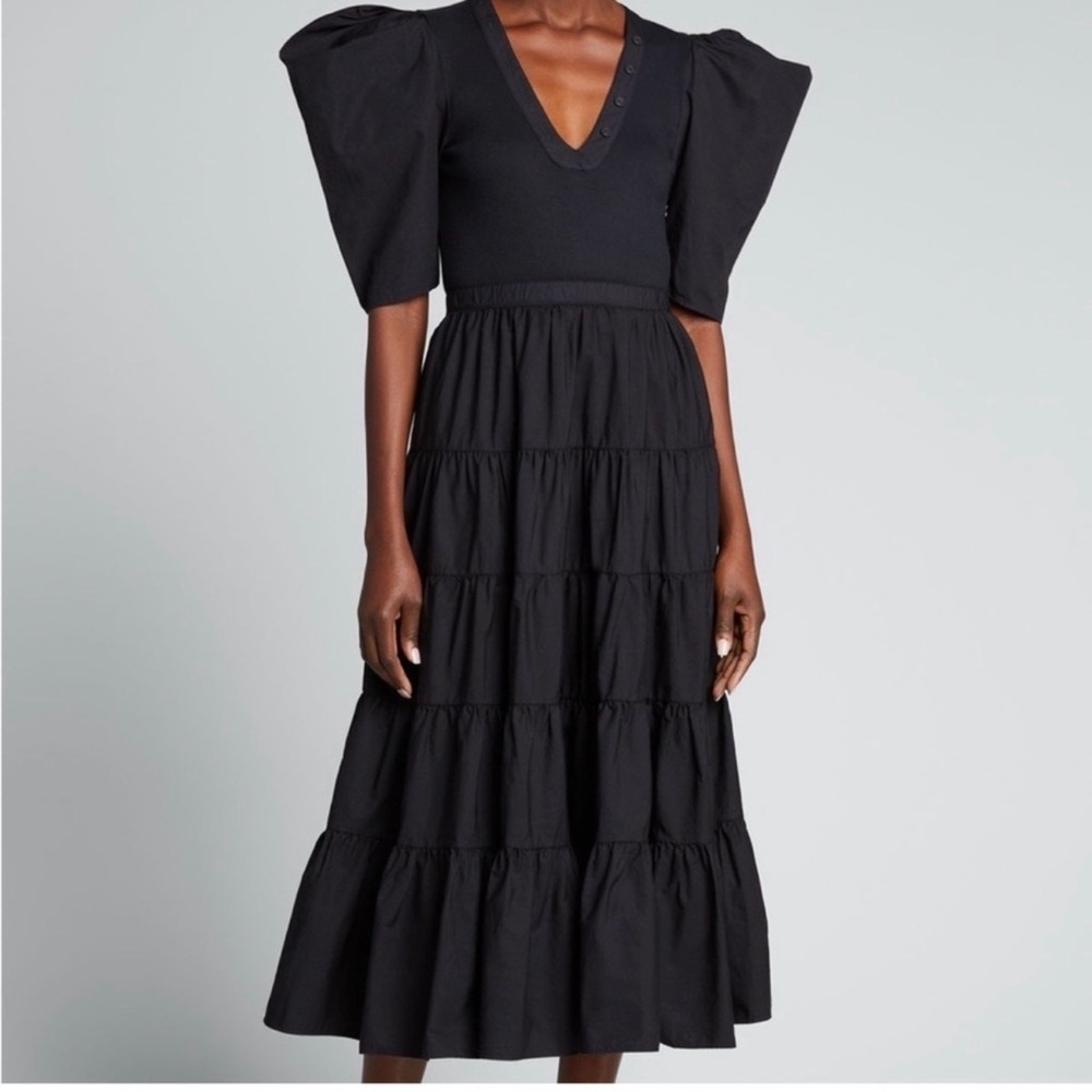 ULLA JOHNSON Rory Mixed Media Cotton A-Line Tiered Dress Size 0